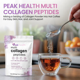 Poudre de collagène Peakhealth dans un verre d'eau