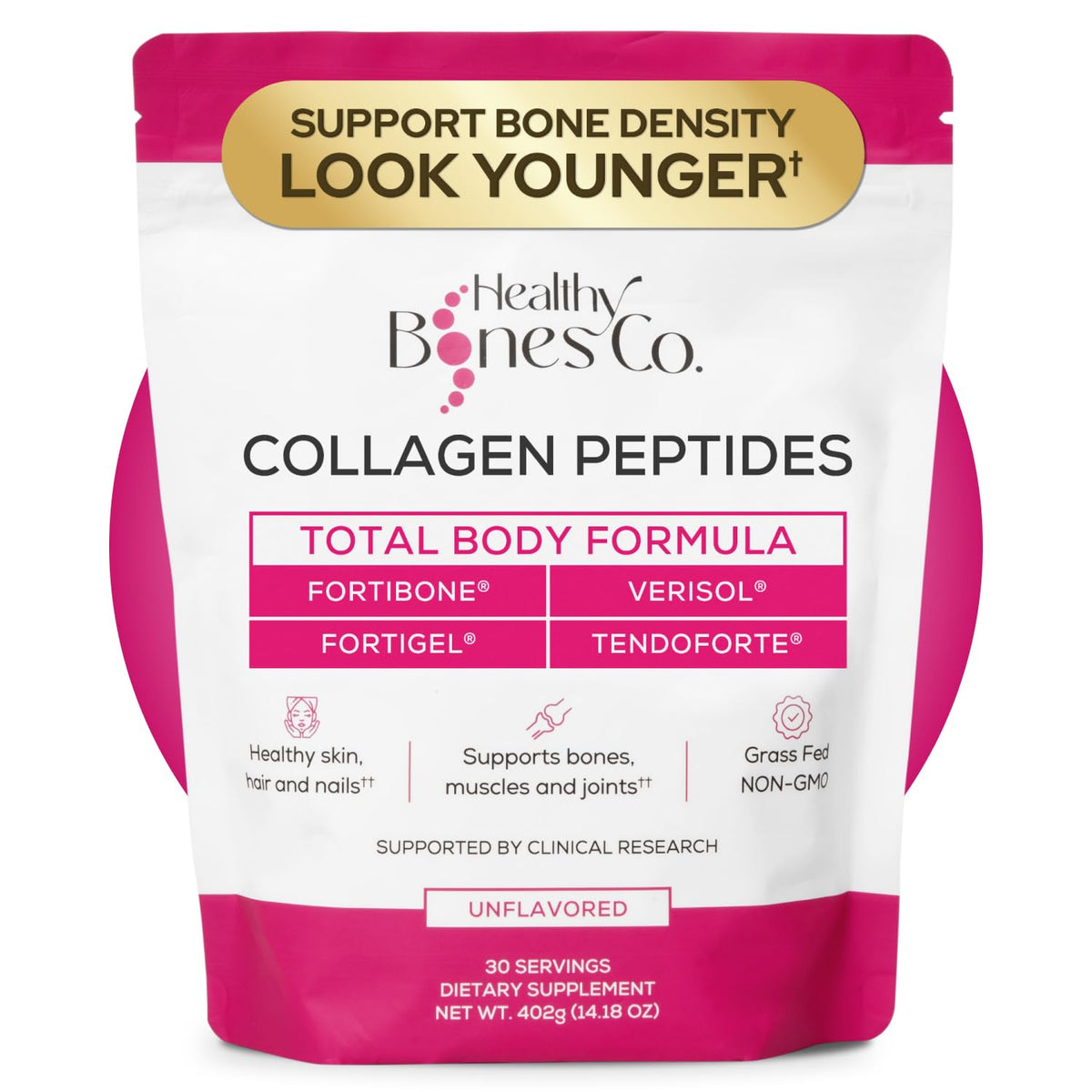 Poudre de collagène peptides FORTIBONE 422g vue de face