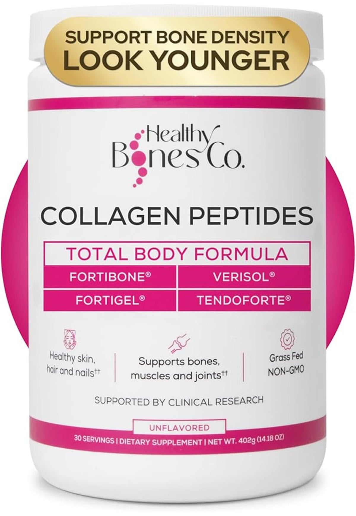 Poudre de collagène peptides FORTIBONE 449g vue de face