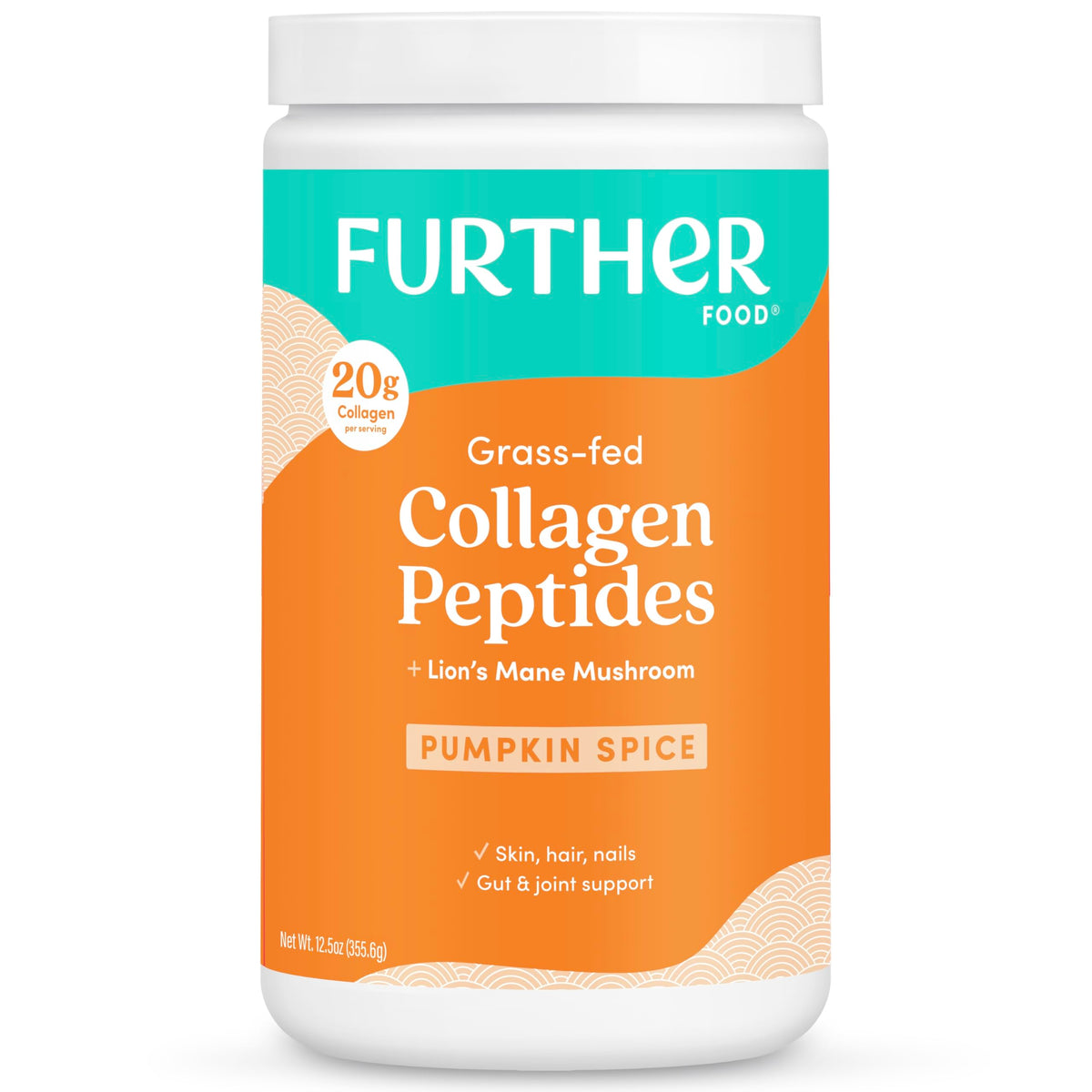 Poudre de collagène peptides Further Food au Pumpkin Spice, vue de face