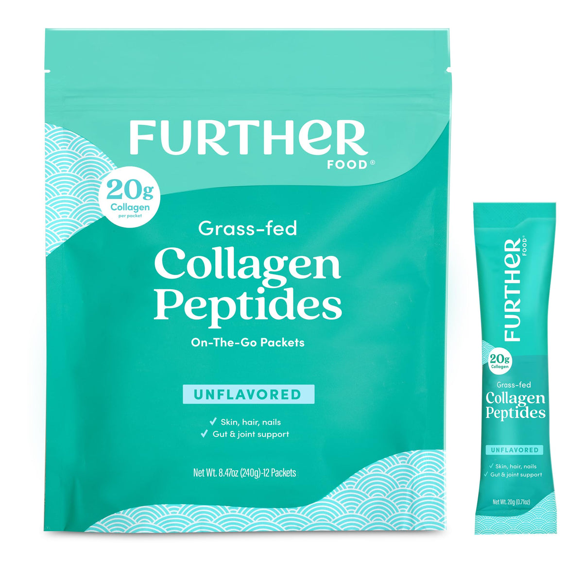 Poudre de collagène peptides non aromatisée Further Food, vue de face