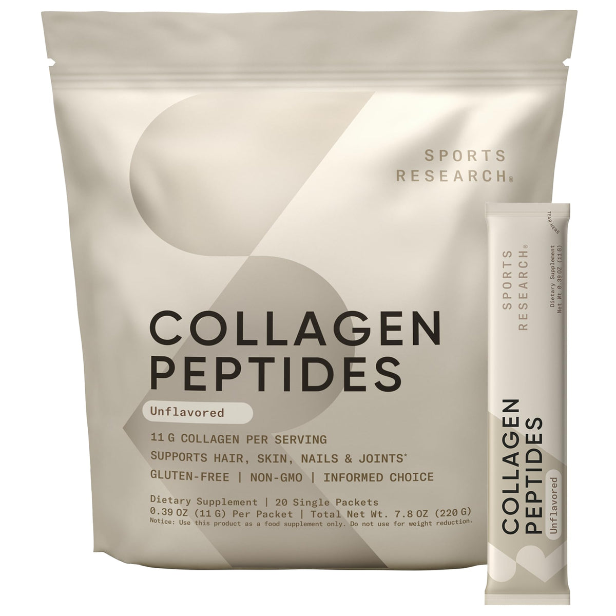 Poudre de collagène Sports Research 410g sachets individuels
