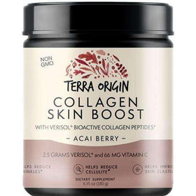 Poudre de collagène TERRA ORIGIN 181g saveur baie d'Acai vue de face