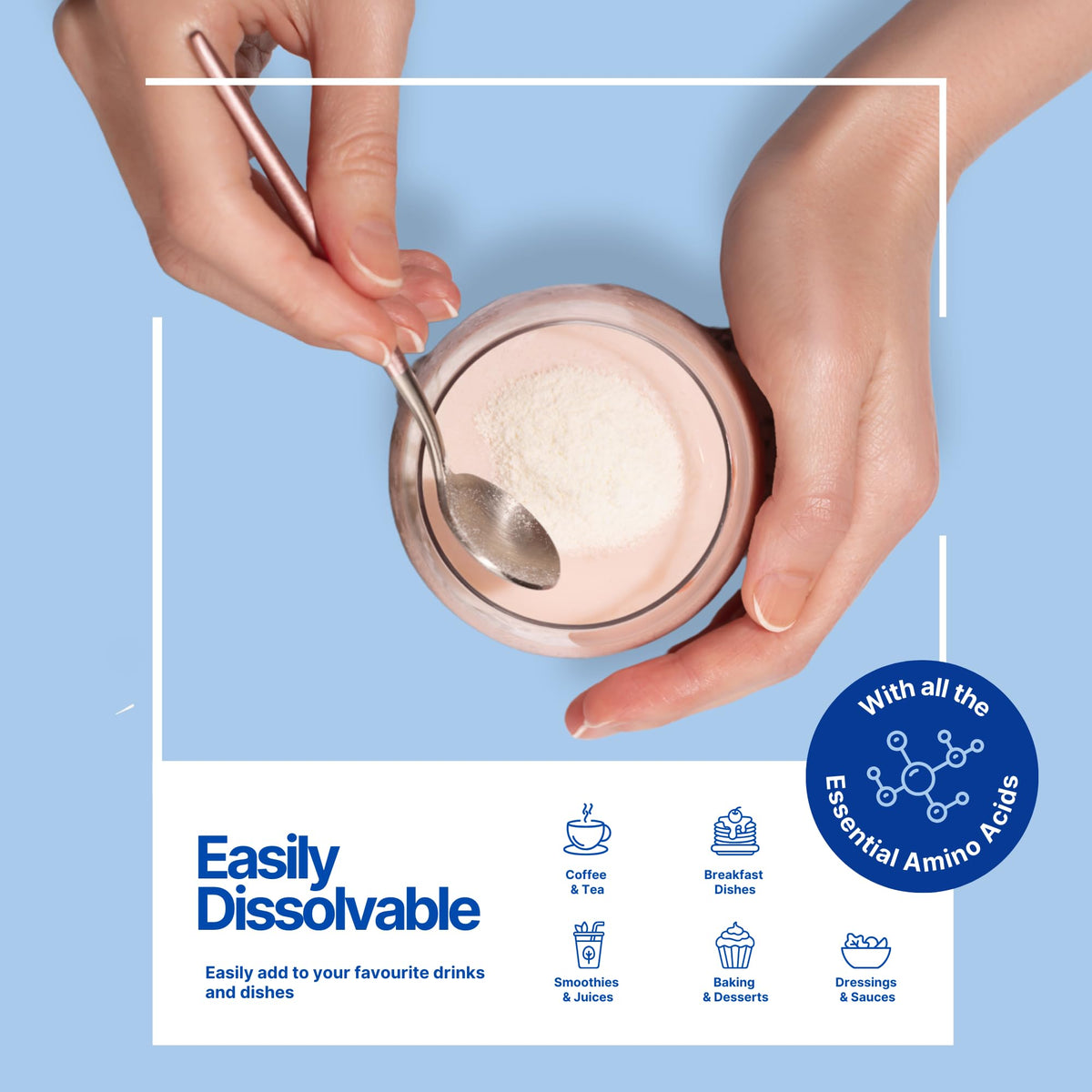 Poudre de collagène The Intelligent Health mélangée dans un smoothie