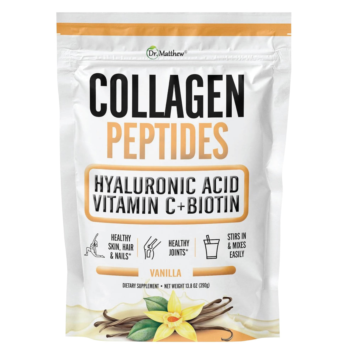 Poudre de collagène vanille Dr. Matthew en sachet de 408g
