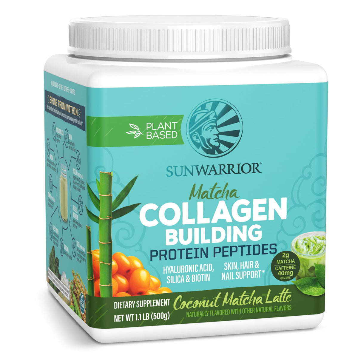Poudre de collagène végétal Sunwarrior 621g saveur matcha noix de coco