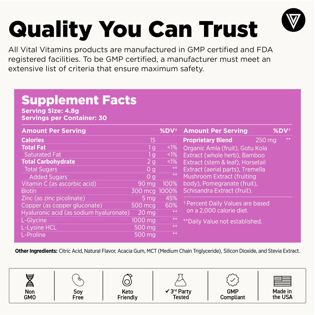 Poudre de collagène végétale Vital Vitamins avec des fruits
