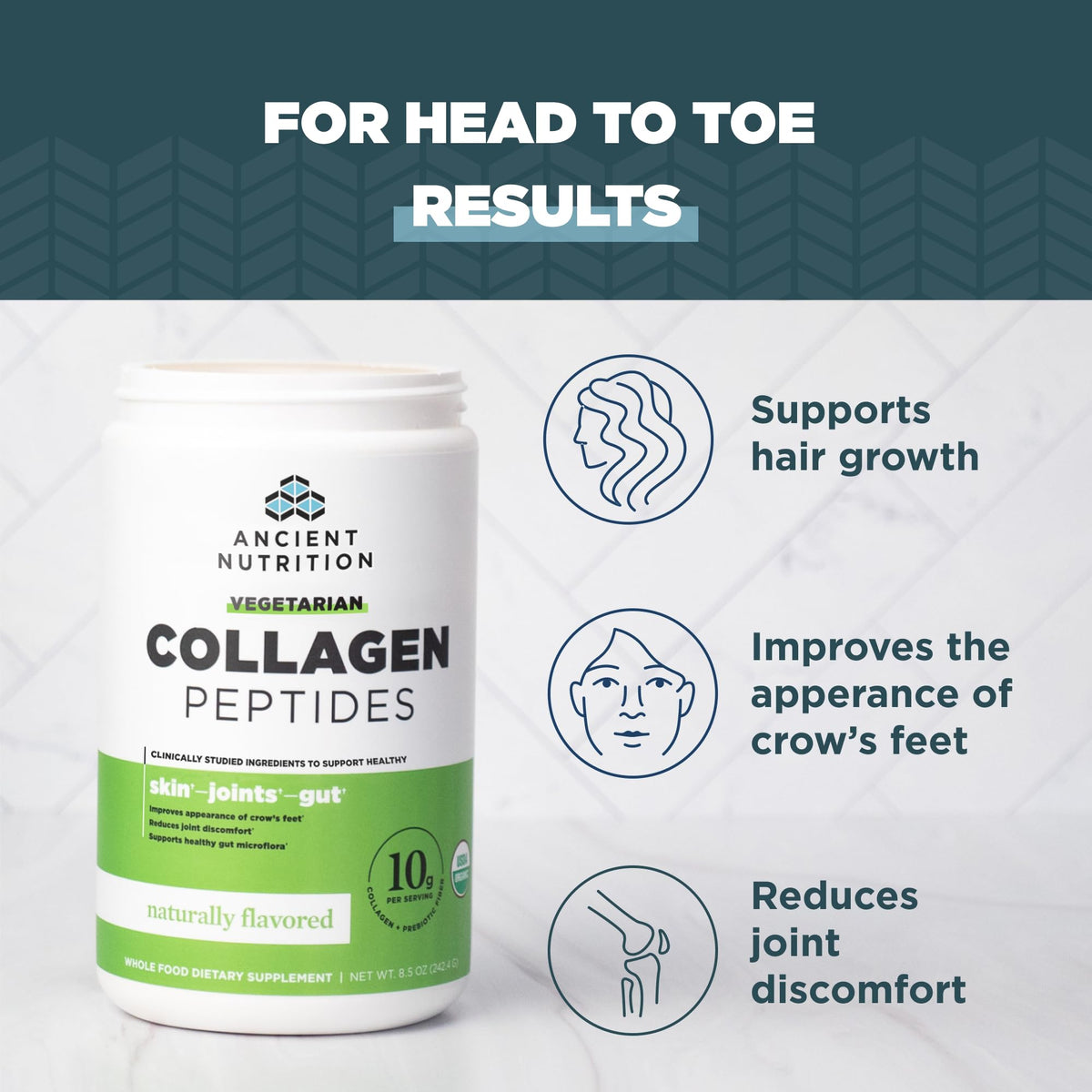 Poudre de collagène végétalien Ancient Nutrition 372g avec cuillère