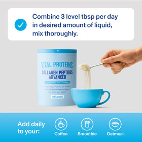 Poudre de collagène Vital Proteins, 680g, en mesure dans une cuillère