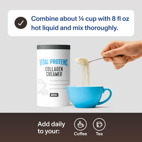 Poudre de collagène Vital Proteins à côté d'un petit déjeuner