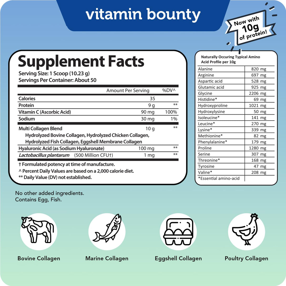 Poudre de collagène Vitamin Bounty et ingrédients naturels