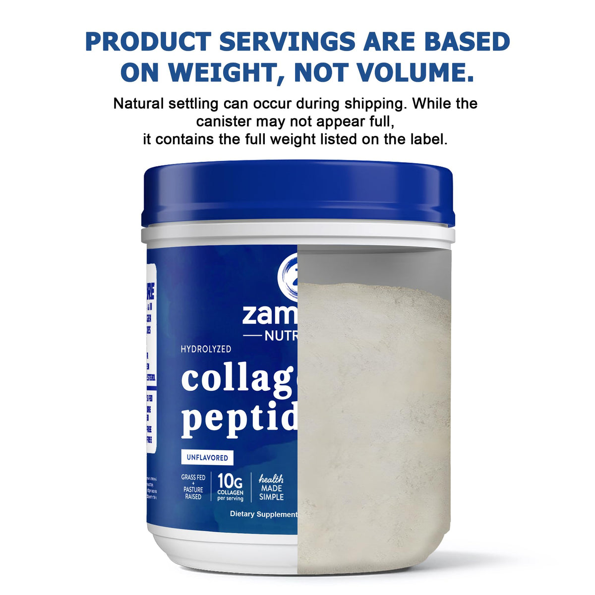 Poudre de collagène Zammex 712g dans une cuisine avec d'autres compléments