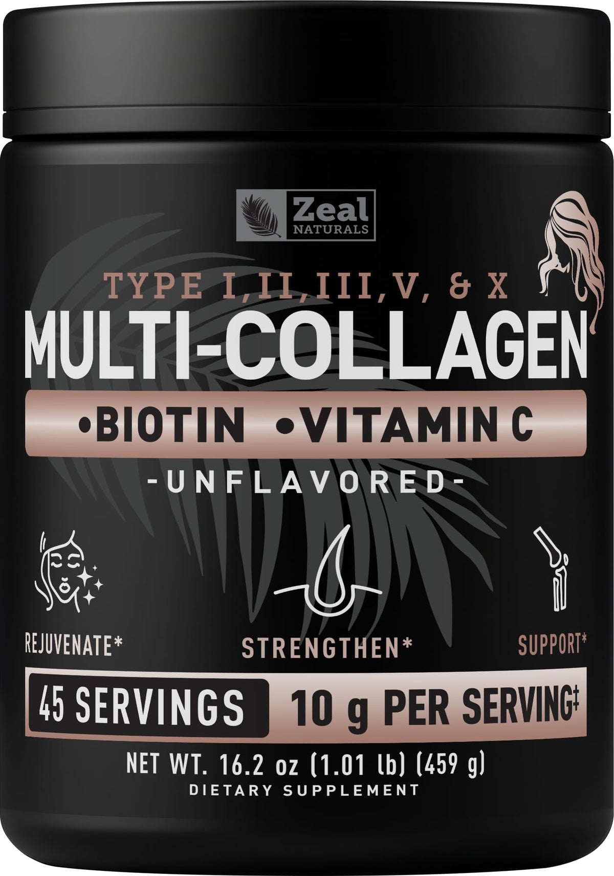 Poudre de collagène Zeal Naturals 558g vue de face