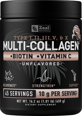 Poudre de collagène Zeal Naturals 558g vue de face