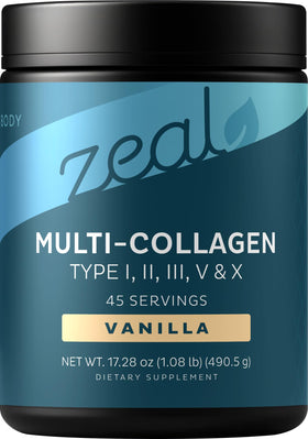 Poudre de collagène Zeal Naturals 771g vue avant avec couvercle