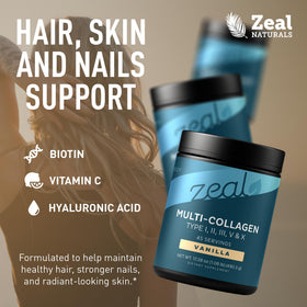 Poudre de collagène Zeal Naturals 771g vue de côté avec mesure