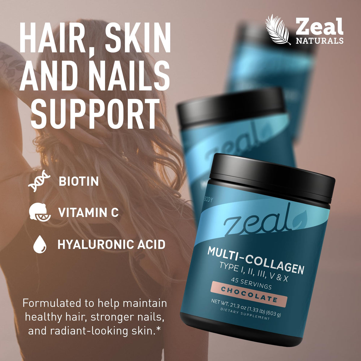 Poudre de collagène Zeal Naturals mélangée dans un smoothie chocolat