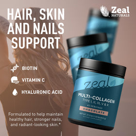 Poudre de collagène Zeal Naturals mélangée dans un smoothie chocolat