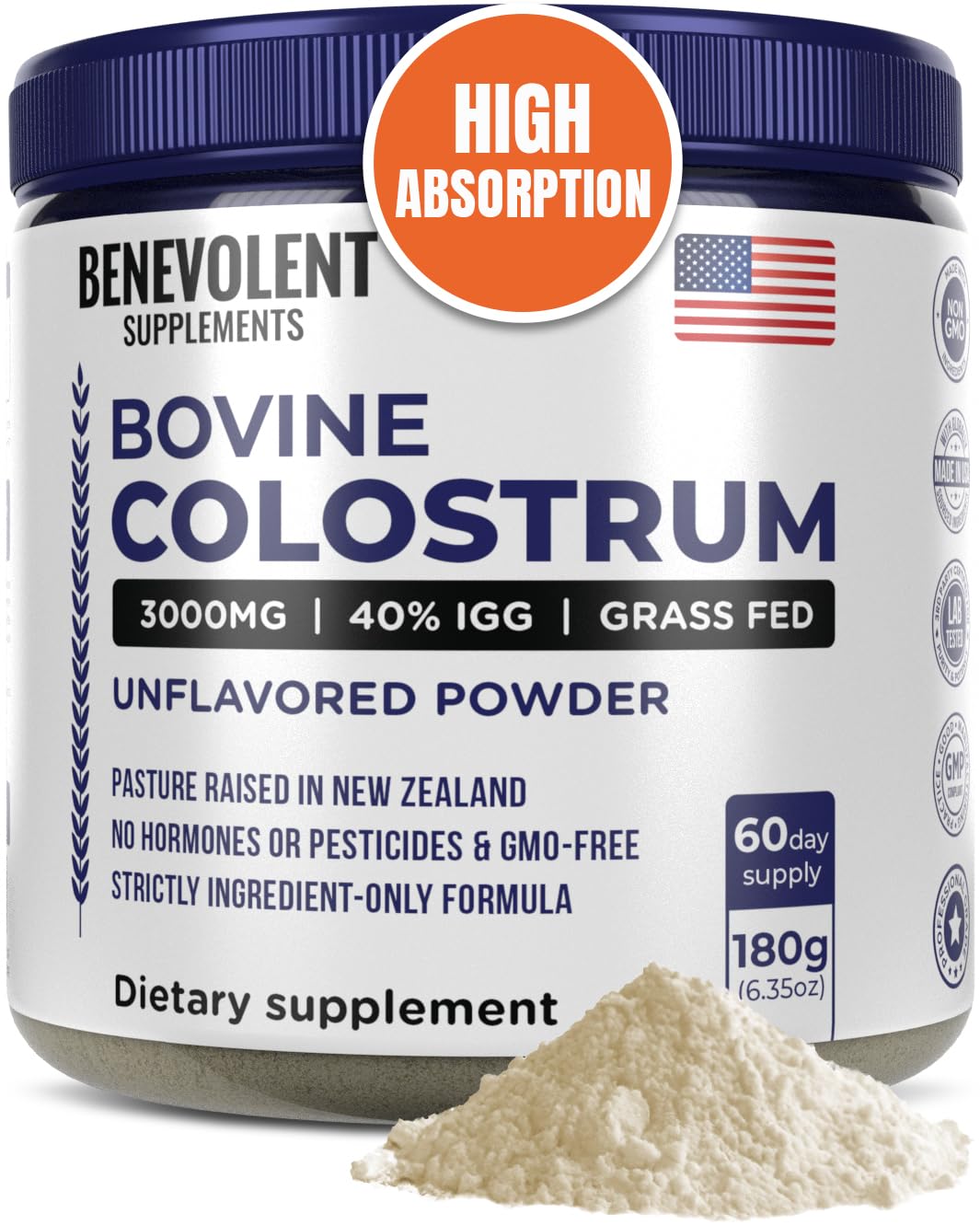 Poudre de colostrum Benevolent Nourishment vue de face