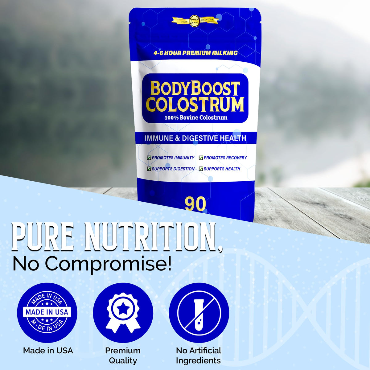 Poudre de colostrum BodyBoost 5000mg, cuillère doseuse avec poudre
