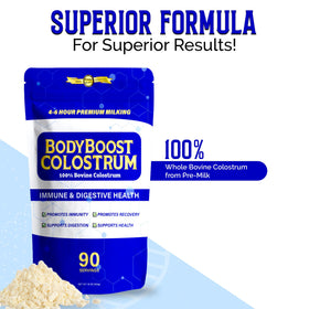Poudre de colostrum BodyBoost 5000mg, mélange dans un smoothie