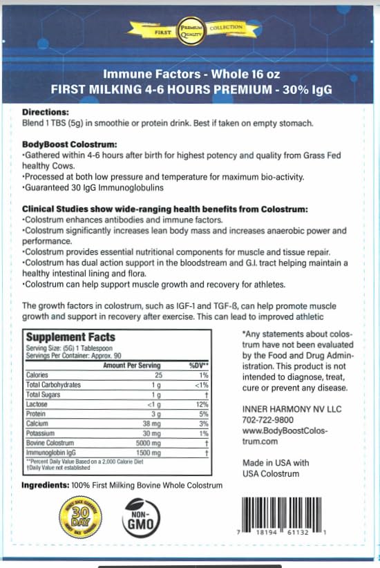 Poudre de colostrum BodyBoost 5000mg, utilisation avec de l'eau