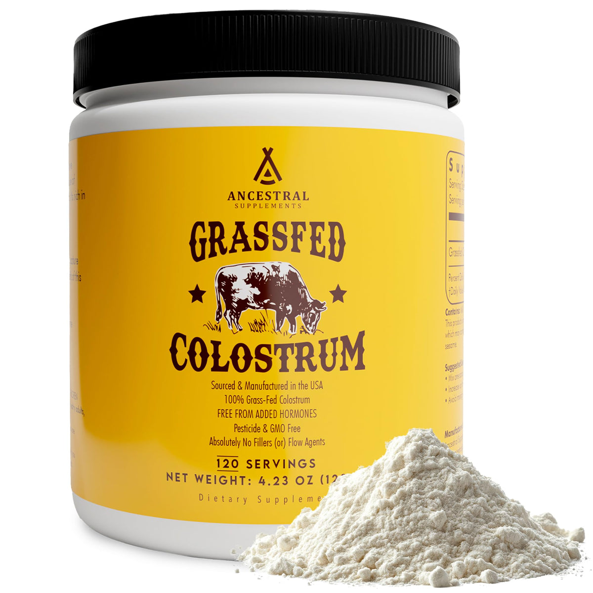 Poudre de colostrum bovin Ancestral Supplements 181g vue de face