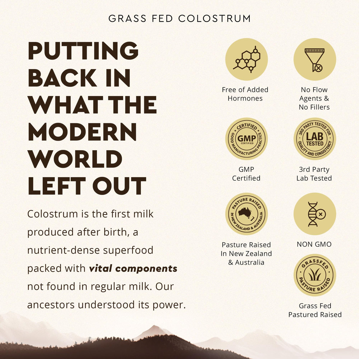 Poudre de colostrum bovin Ancestral Supplements dans un verre