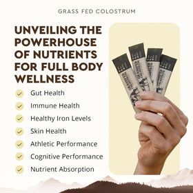 Poudre de colostrum bovin Ancestral Supplements sur une table