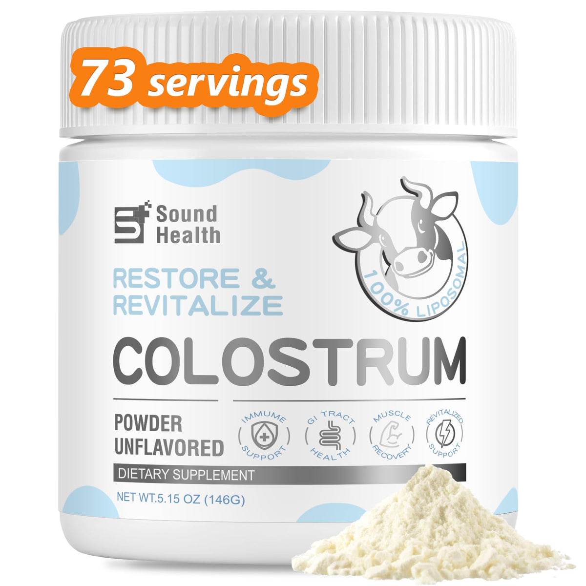 Poudre de colostrum bovin bio Sound Health Supplements vue de face