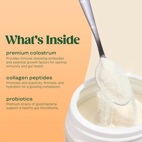 Poudre de colostrum bovin Bloom Nutrition avec cuillère doseuse