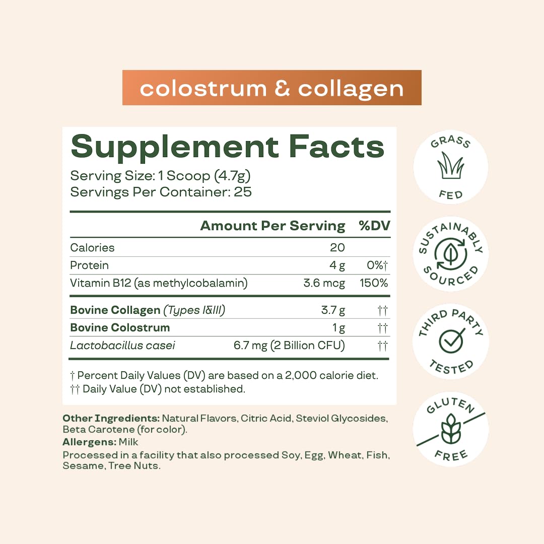 Poudre de colostrum bovin Bloom Nutrition sur une cuillère