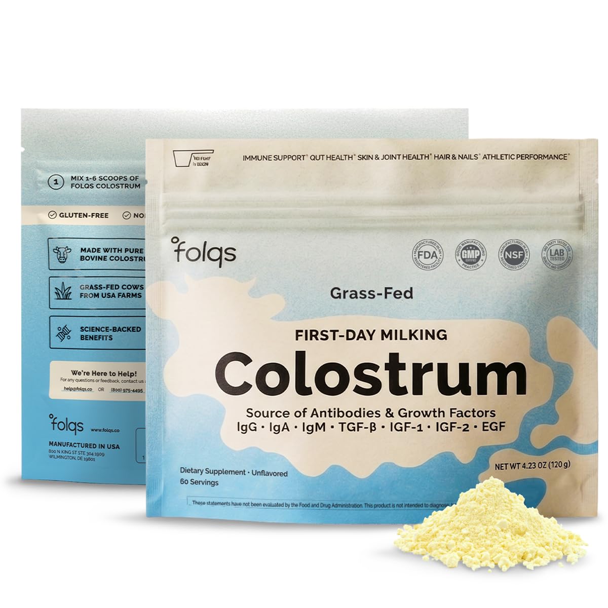 Poudre de colostrum bovin Folqs 132g vue de face