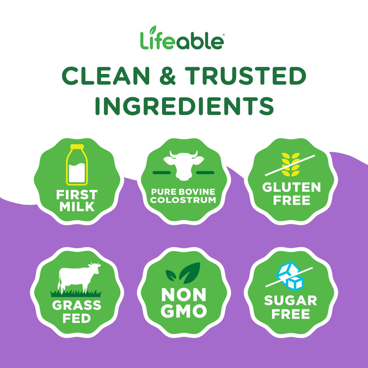 Poudre de colostrum bovin Lifeable avec des ingrédients naturels