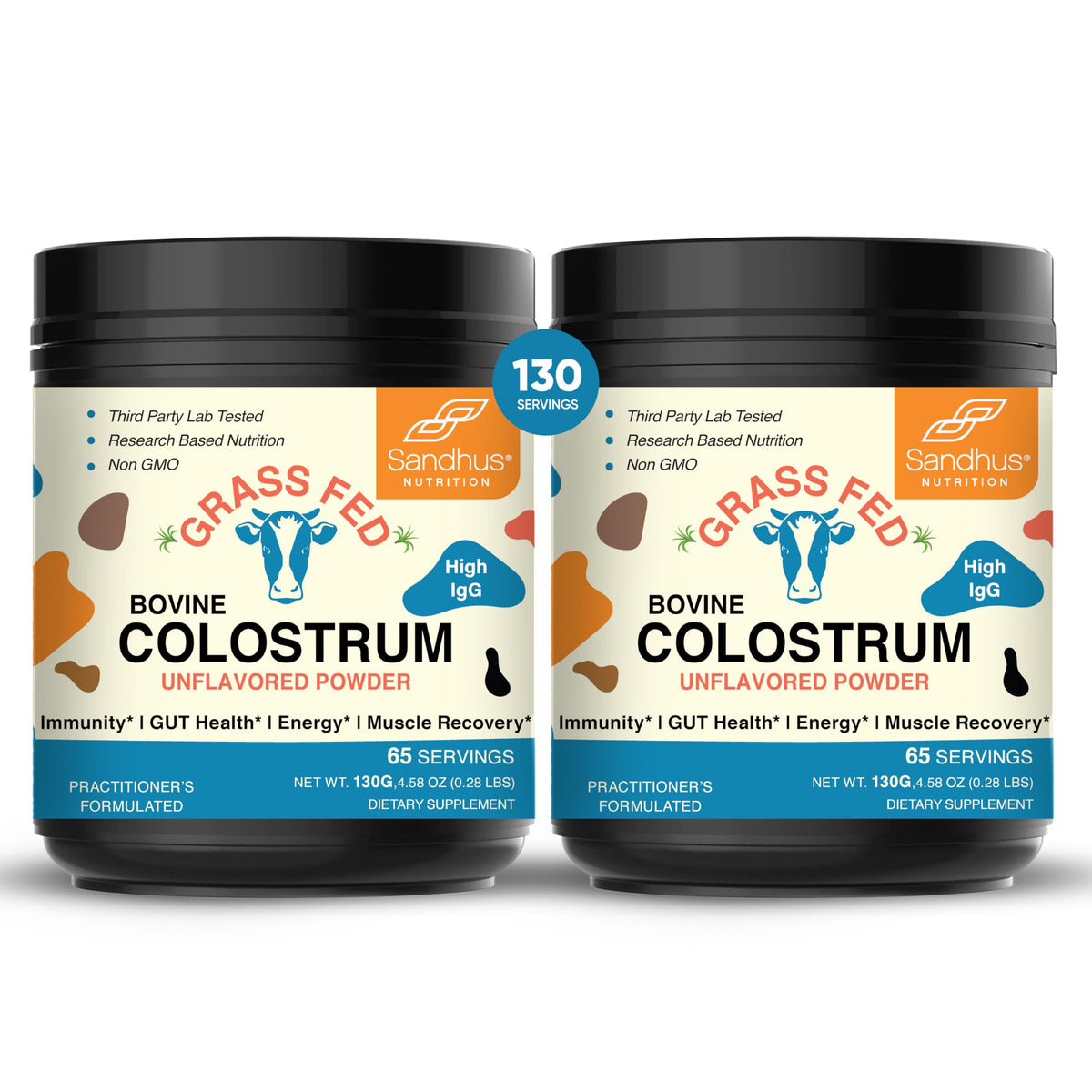 Poudre de colostrum bovin Sandhu's 390g vue de face