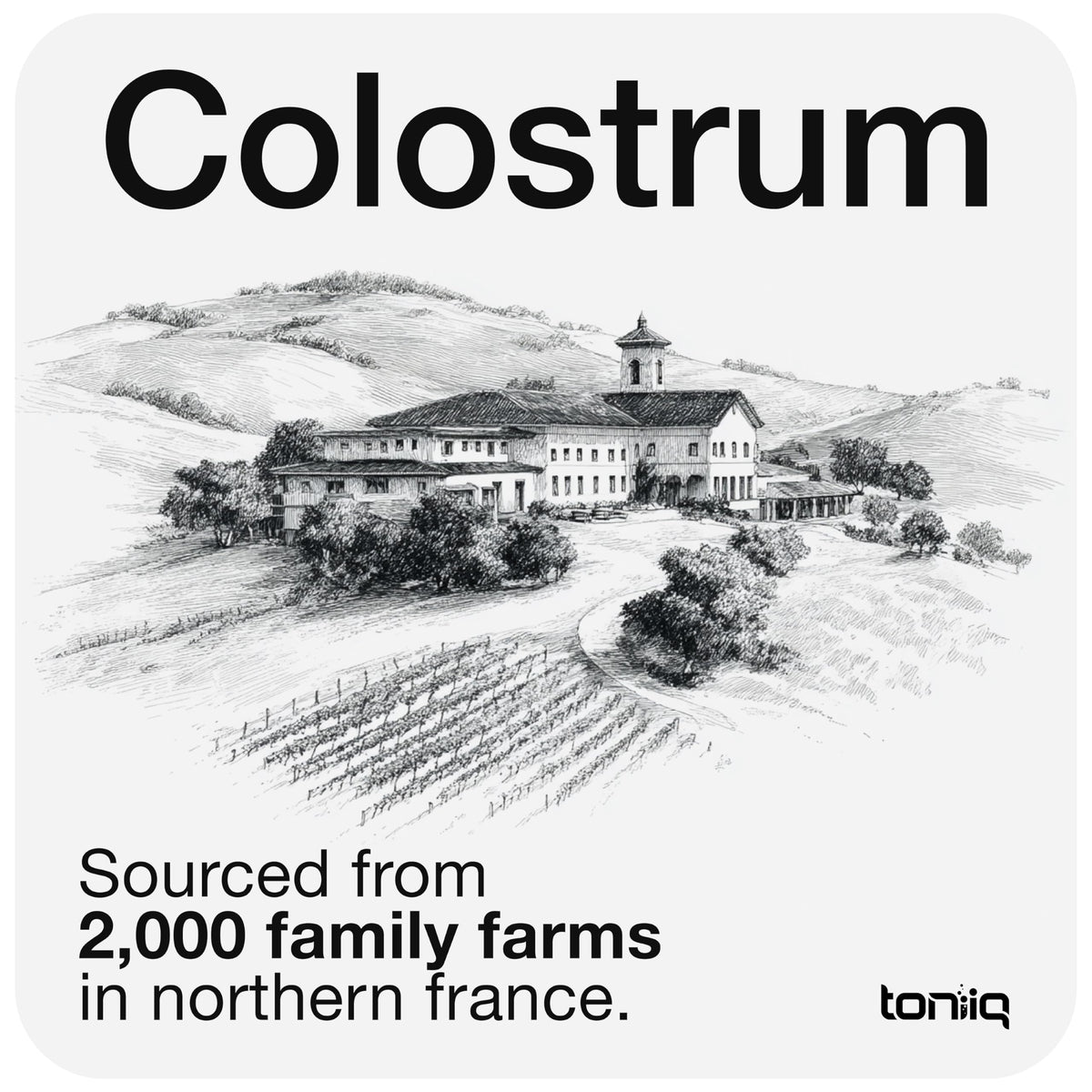 Poudre de colostrum bovin Toniiq sur une table en bois