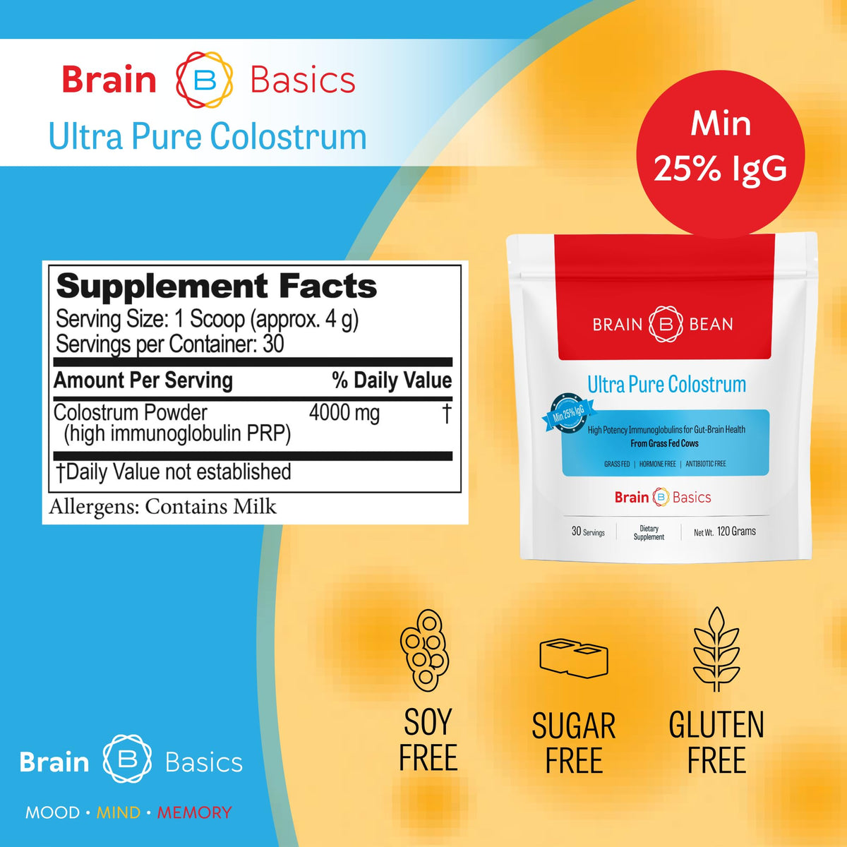 Poudre de colostrum Brain Bean avec des fruits frais