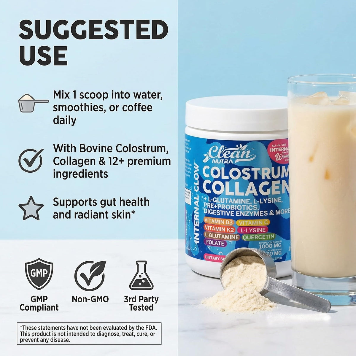 Poudre de colostrum et collagène Clean Nutraceuticals avec fruits