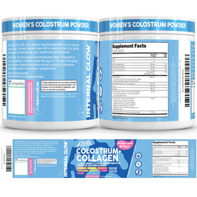 Poudre de colostrum et collagène Clean Nutraceuticals sur une table