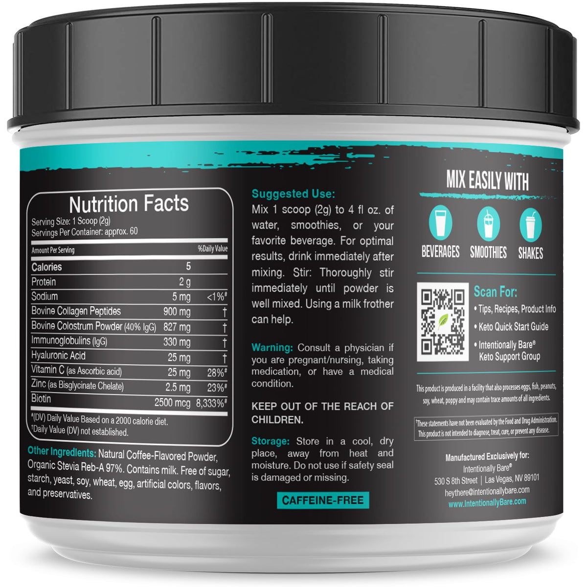 Poudre de colostrum Intentionally Bare 120g sur un fond blanc
