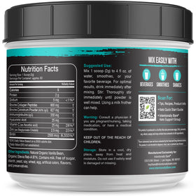 Poudre de colostrum Intentionally Bare avec une tasse de café