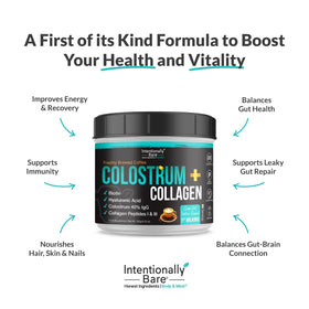 Poudre de colostrum Intentionally Bare dans un verre avec café