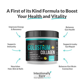 Poudre de colostrum Intentionally Bare dans un verre avec une cuillère
