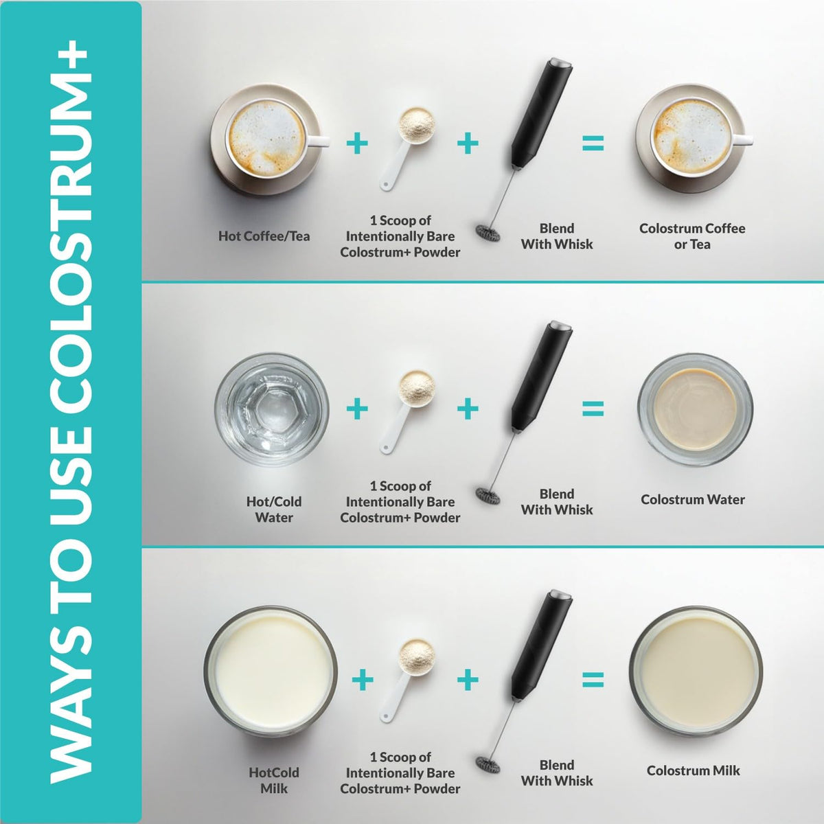 Poudre de colostrum Intentionally Bare mélangée dans un shake