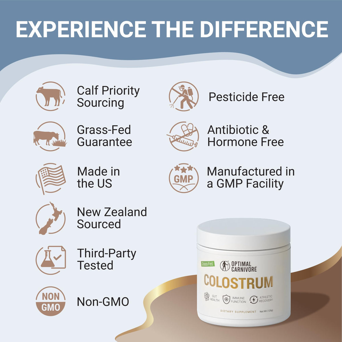 Poudre de colostrum Optimal Carnivore 120g dans un verre d'eau