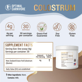 Poudre de colostrum Optimal Carnivore 120g sur une table en bois