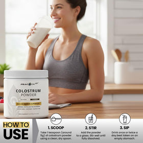 Poudre de colostrum Peacock Max 60g dans un smoothie