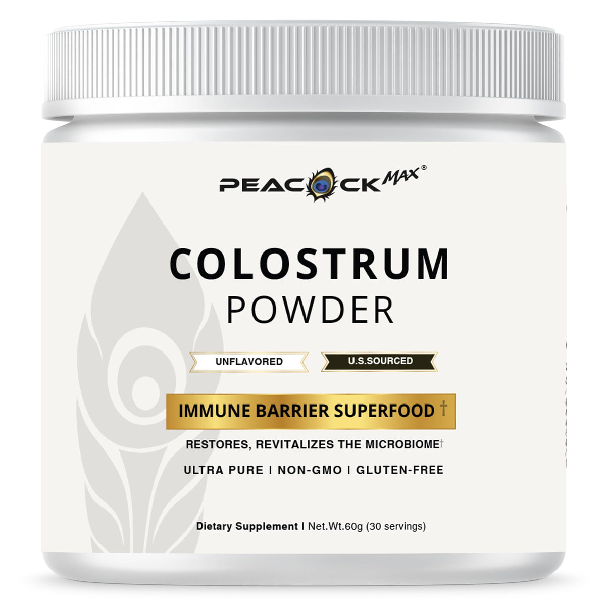 Poudre de colostrum Peacock Max 60g vue de face