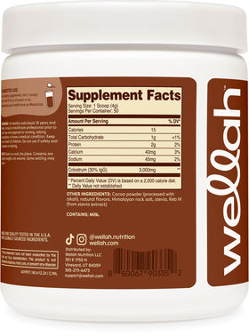 Poudre de colostrum Wellah Mocha Latte sur une table en bois