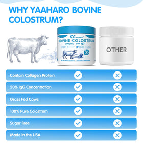 Poudre de colostrum YAAHARO à côté de fruits frais
